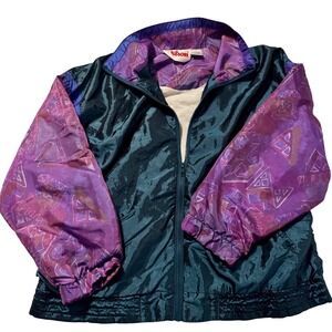 Vintage 80's Nylon Shiny Colorblock full zip Windbreaker Teal Purple Wilsons